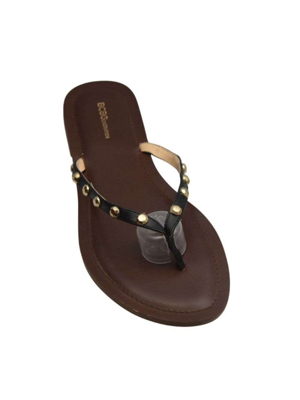 BCBGGeneration Womens Studded Black Thong Sandals Size 9.5M Brown Sole Flip Flop